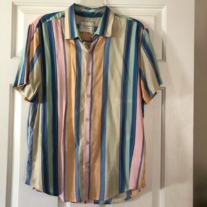Denim & Flower Ricky Singh‎ Button Down Mens Shirt Multi Color Stripes Viscose M